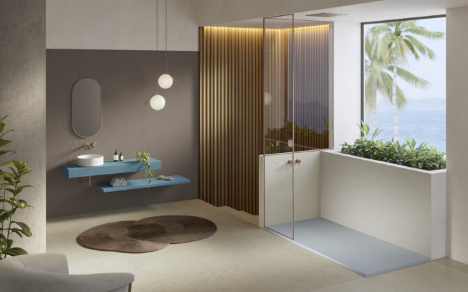 Match tra piatto doccia e parete con Acquabella